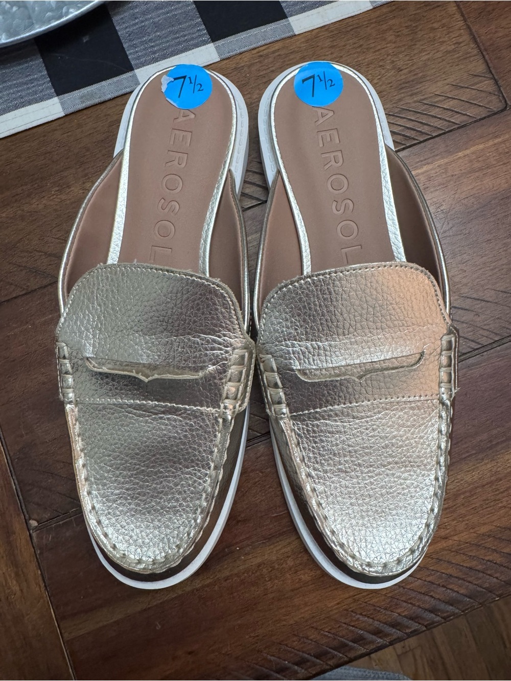 AEROSOLES Metallic Gold Slip-On Mule Loafers 7.5